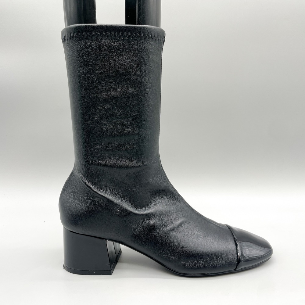 Steve Madden Womens 7.5M Elisha Cap Toe Boots Black Patent Leather Retro Office